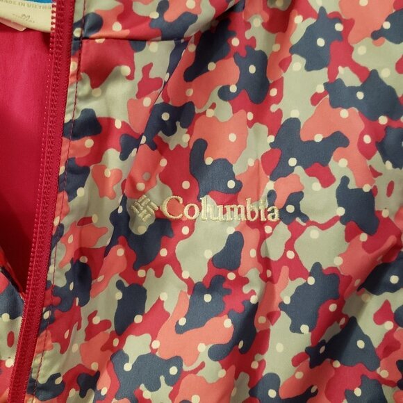 Columbia Girl's Pink Blue Grey Camo Print White Polka Dot Hooded Fleece Jacket L - Picture 9 of 12